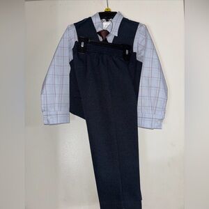 Van Heusen Kids  4-Piece Boys Suit Set Navy Blue w/ Brown tie Size 4 New